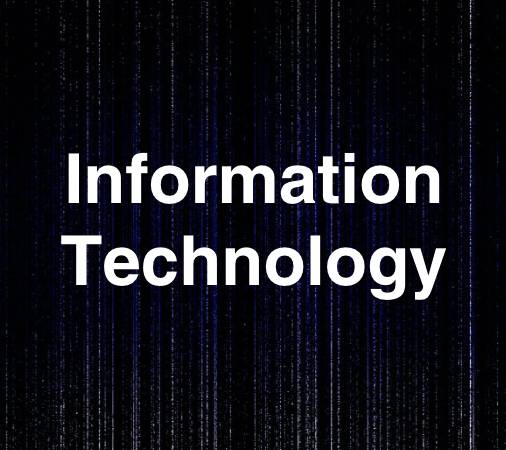 Information Technology text on a dark, data-inspired background.